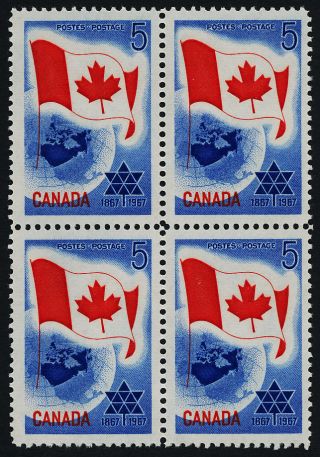 Canada 453 Block Flag,  Centennial Of Confederation,  Map photo