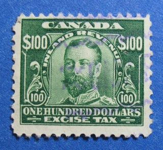 1915 $100.  00 Canada Excise Tax Revenue Vd Fx20 B 20 Cs15187 photo