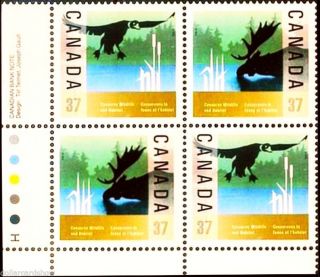 Canada 1988 Canadian Wildlife And Habitat Face $1.  48 Corner Plate Block photo