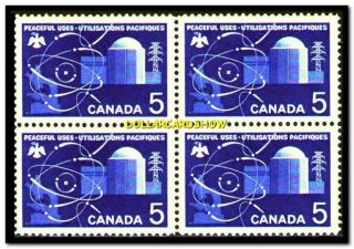 Canada 1966 Peaceful Uses Of Atomic Power Fv Face 20 Cent Stamp Block photo