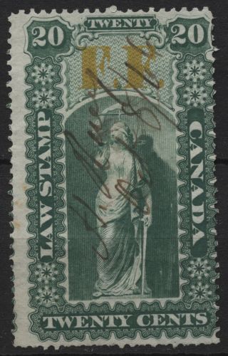 Canada Vandam Ol18 Ont Law Stamp 20c (green Ff Overprint) Of 1864 photo
