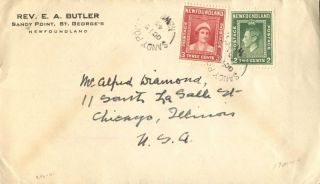Canada Sandy Point Newfoundland 1945 Split Ring Cancel On Cover To Chicago photo