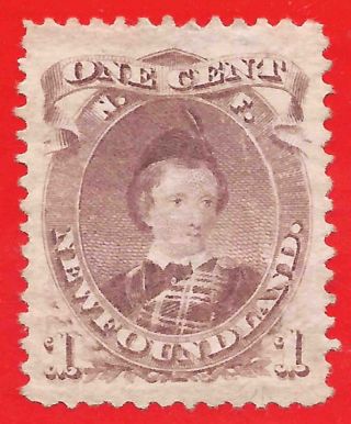 No Gum 1c Brown - Purple Stamp 1871 Newfoundland Prince Of Wales Die Ii photo