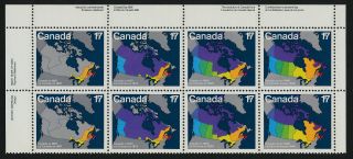 Canada 893a Tl Plate Block Maps,  Canada Day photo