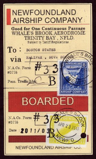 Newfoundland Airship Boarding Pass,  Five Nac (5) Zeppelin Labels,  April 2011 photo
