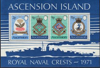 Ascension Is 1971 Naval Crests Mini Sheet Unmounted Sg3.  Ms153 Ref:aa218 photo