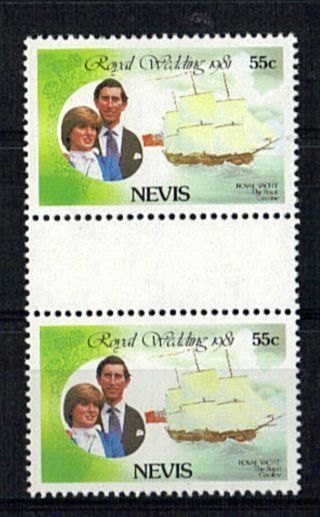 Nevis 1981 Royal Wedding 55c Value In Gutter Pair Ex Booklet photo