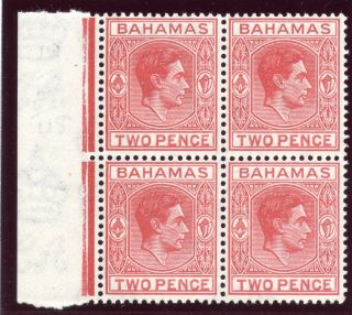 Bahamas 1938 Kgvi 2d Dull Rose - Red Block Of Four.  Sg 152bc. photo