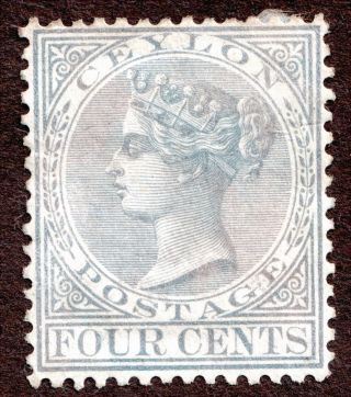 Ceylon Sc 64 (sg122) 4¢ Qv Grey F - Vf Hinged 1872 - 80 Perf 14 photo