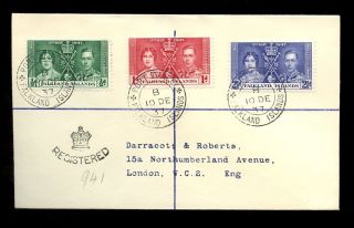 Falkland Islands 1937 Coronation Registered Last Day Cover. . .  Darracott + Roberts photo