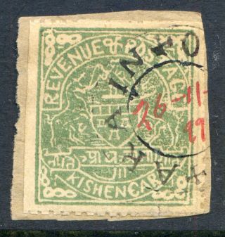 India (kishangarh) : 1899 - 1901 ½a Green Sg 24 On Small Piece (cat £27) photo