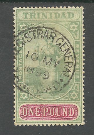 Trinidad Sg124 The 1896 - 1906 Victorian £1 Grn&carmine Fine.  £275 As Postal photo