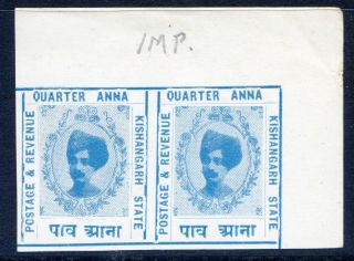 India (kishangarh) : 1913 ¼a Sg 59a Imperf Pair (cat.  £9) photo