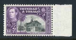 Trinidad & Tobago 1938 - 44 Kgvi.  12c Black & Purple W/margin.  Mh.  Og. photo