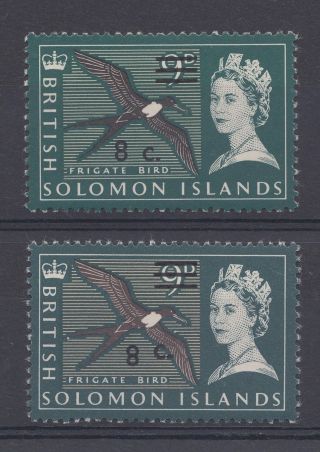 1966 British Solomon Islands M/m 8c On 9d Frigate Bird Stamp (sg 142aa) Variety photo