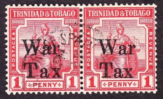 Trinidad; Kgv 1918 War Tax Sg188/189 1d Scarlet,  Fine Pair; ' Tax ' Spaced photo