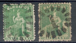 Barbados Qv 1875 - 80 Half - Pence Bright Greens Sg67 Sg67x photo