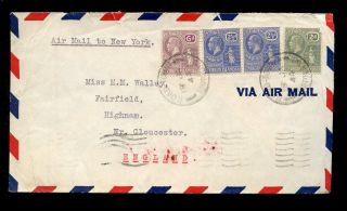 British Virgin Islands Kg5 6d + 2 1/2d Pair + 2d 1944 Airmail To Gloucester photo