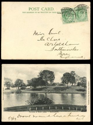 Burma Ke7 1909 Ppc Royal Pavilion + Lakes. . .  India 1/2a X 2 photo