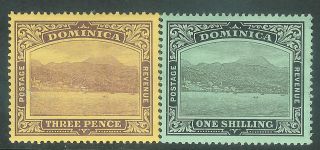 Dominica 1908/21 Purple On Yelow 3d Black On Green 1/ - Sg51/53 photo