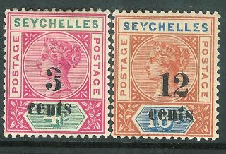 Seychelles 1893 Surcharge 3c On 4c & 12c On 16c Sg15/16 photo