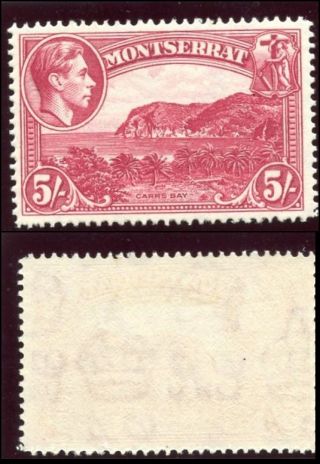 Montserrat 1942 Kgvi 5s Rose - Carmine Perf 14 Mlh.  Sg 110a.  Sc 101. photo
