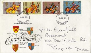 10 July 1974 Great Britons Post Office First Day Cover South Devon Fdi photo