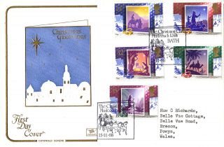 15 November 1988 Christmas Cotswold First Day Cover Bath Mail Coach Run Shs photo