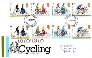 2 August 1978 Cycling Centenary In Gutter Pairs Post Office First Day Cover Fdi photo