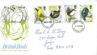 16 January 1980 British Birds Post Office First Day Cover Romford Fdi photo