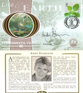 4 April 2000 Life And Earth Benham Small Silk Fdc Signed By Andy Sturgeon photo