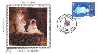 (52616) Fdc Benham Silk - Christmas Angels Kids Painting Canterbury 1981 Pstmark photo