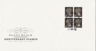 (29082) Clearance Gb Fdc Penny Black 80p Booklet Pane 20p Windsor 17 Apr 1990 photo