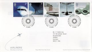 Gb 2002 Airliners Royal Mail Fdc With Tallents House Pictorial Fdi Typed Addr photo