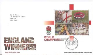 (70702) Fdc Gb Rugby England Winners Minisheet 2003 Tallents House Postmark photo