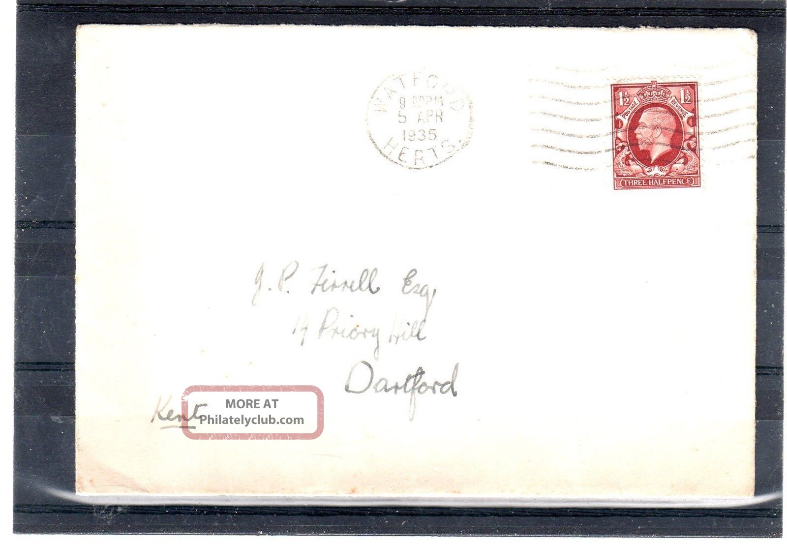 Gb = Postal History - G5, (1935) Watford, Herts. Machine Cancel To Dartford