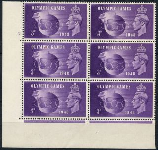 Sg 496 1948 Olympics 3d Cyl 1 No Dot Bl Of Six Sg 496a Crown Flaw (ref: E3314) photo