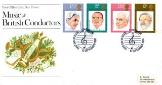 10 September 1980 Famous Conductors Post Office First Day Cover London Sw Shs photo