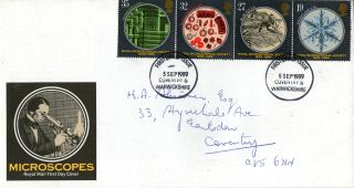 5 September 1989 Microscopes Royal Mail First Day Cover Coventry Fdi photo