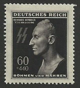 Ww2 Germany Böhmen Und Mähren.  Bohemia.  Reinhard Heydrich 1943 Stamp. photo