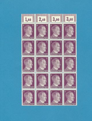 From An Sheet / Adolph Hitler Stamp Block Of 20 / Pf06 / 1941 Issues photo