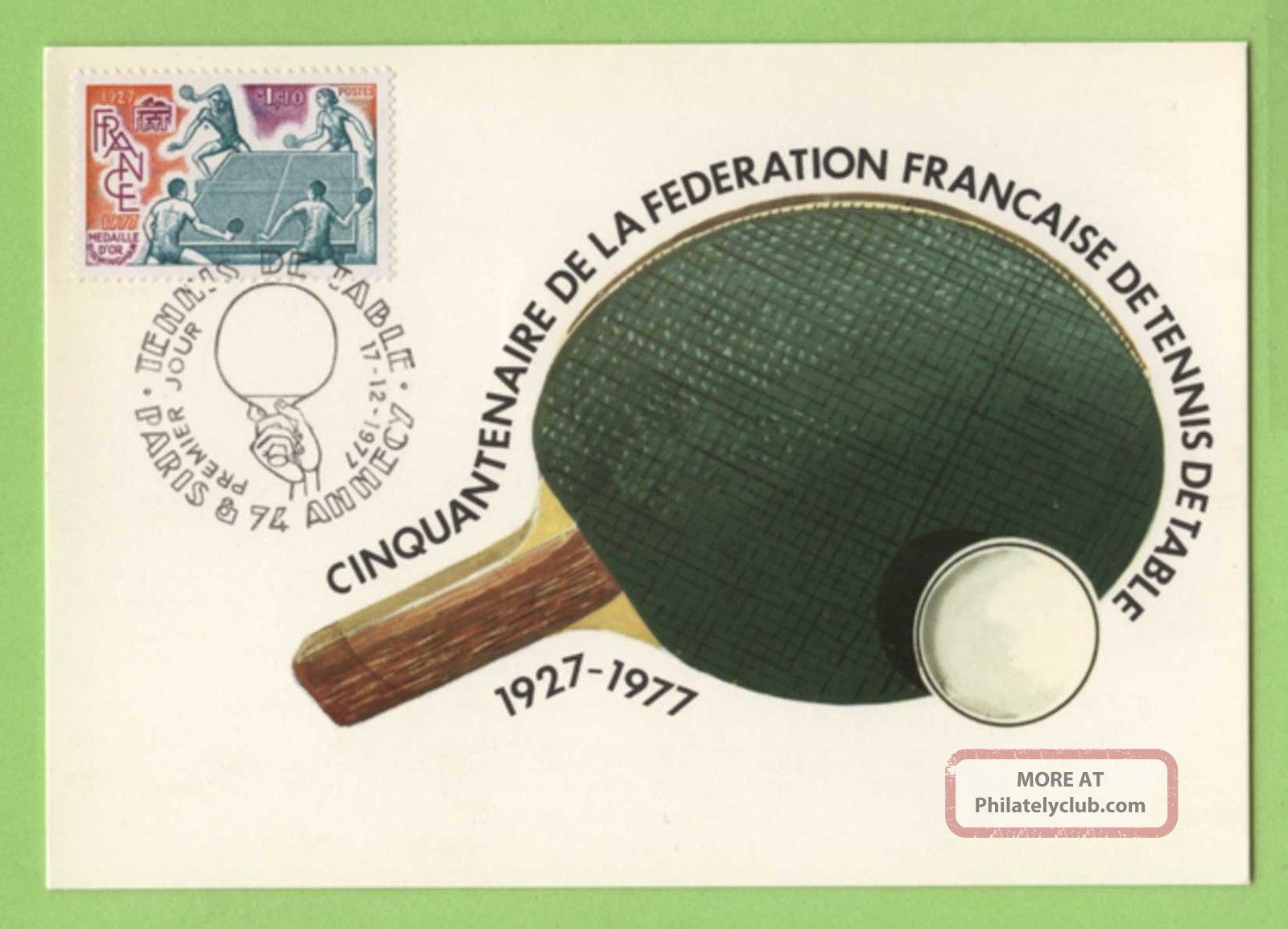 France 1977 Table Tenis Maximum Card, Fdi