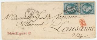 France Cover 1860 - 2x 20 Centime Blue - Strasbourg To Lausanne Swiss - Xf photo