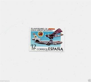 Iberia Airlines 50th Anniversary Dc - 10 Correos Espana 12 Pta Postage Stamp photo