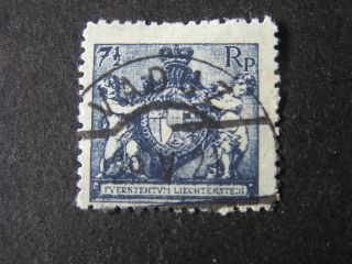 Liechtenstein,  Scott 58,  71/2p.  Value Dark Blue 1921 Coat Of Arms Issue photo