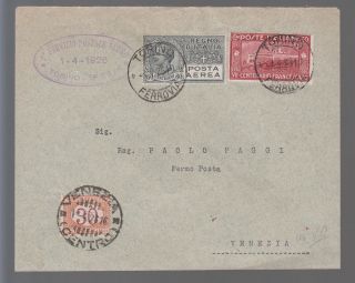 1926 Italy First Flight Cover Ffc Turin To Venice Postage Due C 4 Sassone 55b photo