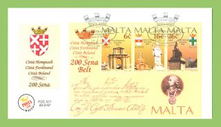 Malta 1997 Bicentenary Of Maltese Cities Miniature Sheet On First Day Cover photo
