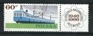 Poland 1966 60g Electric Train Commemorative Stamp With Tab Sg 1636 Fine photo