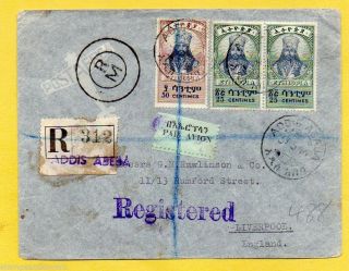 Ethiopia 1944 Registered Air Mail To Liverpool Interesting 