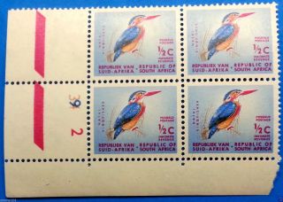 South Africa 1961 – 1½c Kingfisher Control Block With Variety Control No. photo